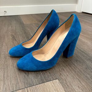 J Crew Suede Made in Italy Blue Leather Pumps High Heels Classic‎ Elegant S 5.5